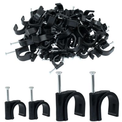 Dijedev 100Pcs Nail in Cable Clips, 12mm & 20mm Cable Wire Clips, Black Coaxial Nail Clamps, Cable Nails for Wall, Cords Cable Management