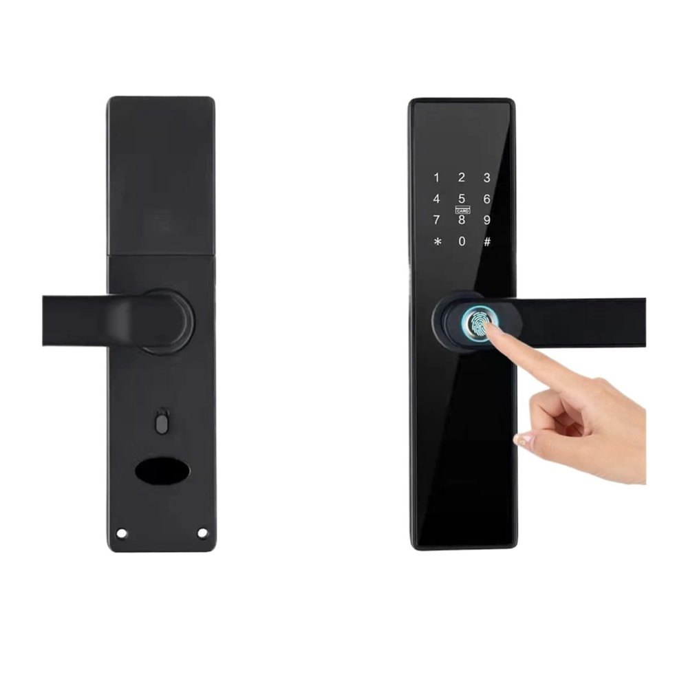 JUCFRDNJ Tuya Electronic Lock WiFi Smart Door Lock Fingerprint Lock Password/IC Card/Key/with 8 Language Voice System(22x240,Red Bronze)