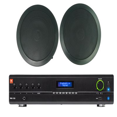Audiosavings Bundle: VMA1120 Commercial/Restaurant 120W 70v Bluetooth Mixer/Amplifier, 5 Inputs Bundle with (7) Pair Rockville CC65T Black 6.5" Commercial 70v Ceiling Speakers For Restaurant (8 Items)
