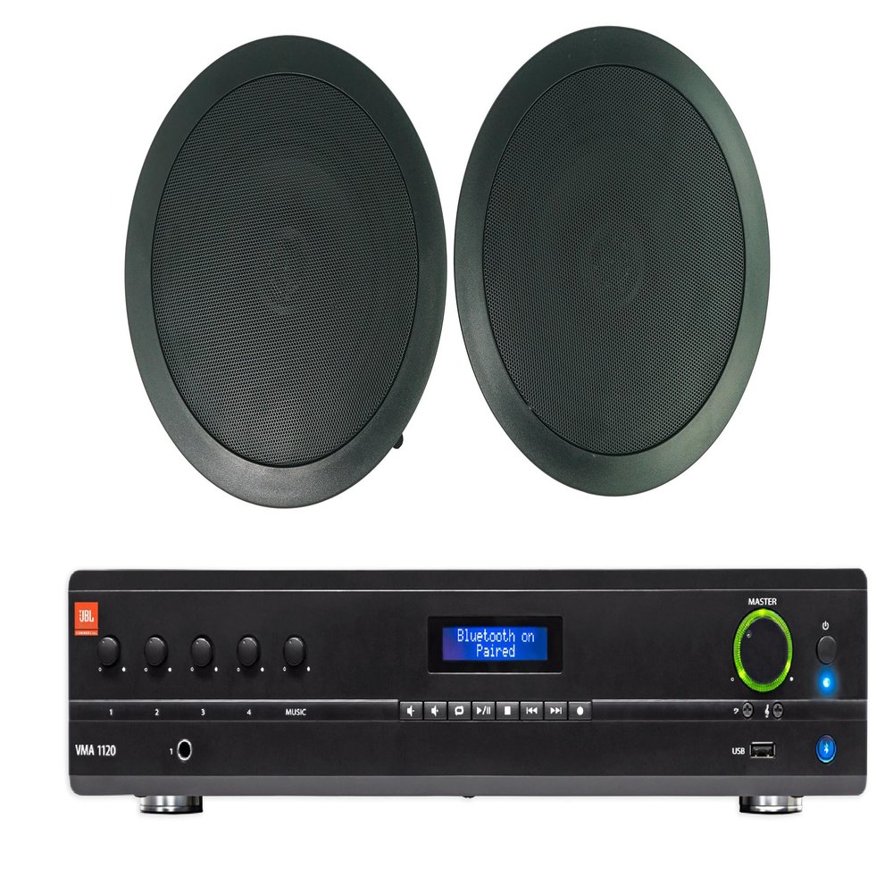 Audiosavings Bundle: VMA1120 Commercial/Restaurant 120W 70v Bluetooth Mixer/Amplifier, 5 Inputs Bundle with (7) Pair Rockville CC65T Black 6.5" Commercial 70v Ceiling Speakers For Restaurant (8 Items)