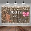 12x10ft Boots or Bows Gender Reveal Backdrop Boy or Girl Baby Shower Party Decorations Western Rustic Wood Brown Cowboy Boots Pink Bows Photography Background Cake Take Banner Photo Booth Props view 2