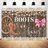 12x10ft Boots or Bows Gender Reveal Backdrop Boy or Girl Baby Shower Party Decorations Western Rustic Wood Brown Cowboy Boots Pink Bows Photography Background Cake Take Banner Photo Booth Props view 3