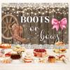 12x10ft Boots or Bows Gender Reveal Backdrop Boy or Girl Baby Shower Party Decorations Western Rustic Wood Brown Cowboy Boots Pink Bows Photography Background Cake Take Banner Photo Booth Props view 4
