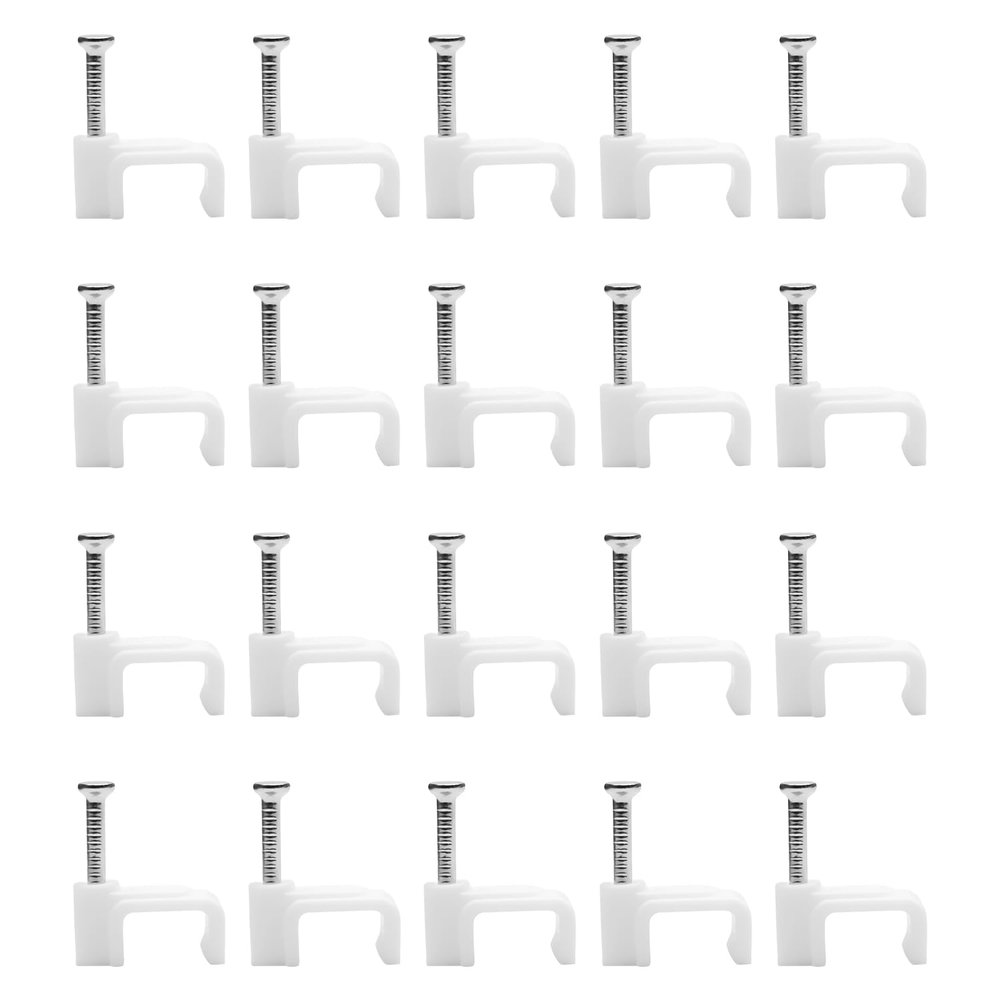 100 Pack Cable Clips, 8 mm White Flat Ethernet Wire Clips, Coax Cable Wall Clip, Cord Clips for Wires on Wall, Cord Management (100)