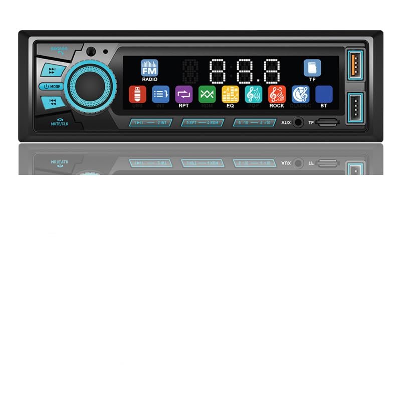 12V Car Stereo Audio MP3 Player with Bluetooth Handsfree Calls, Music Play, FM Radio, Dual USB/AUX Playback, 7-Color LED Lights, Large LCD Display & Remote Control, Phone Charging