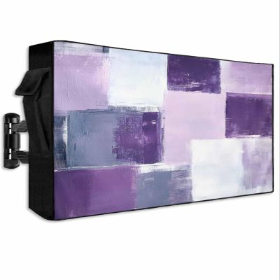 Abstract Purple Gray Gradient Colored Outdoor TV Cover for Outside Flat Screen Televisions, Geometric Modern Graffiti Weatherproof TV Screen Protector with Zipper for 60 to 65 Inch Screens
