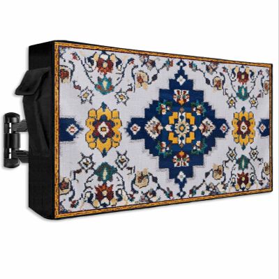 Vintage Boho Tribal Damask Floral Outdoor TV Cover for Outside Flat Screen Televisions, Bohemian Retro Flower Weatherproof TV Screen Protector with Zipper for 48 to 50 Inch Screens
