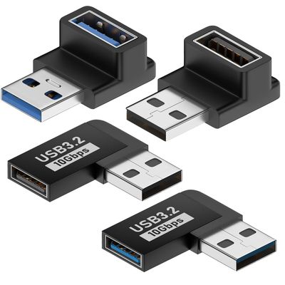 Duoxiate 90 Degree USB 3.2 Adapter 4-Pack, Right Angle USB Type-A Adapter, Vertical Up and Down Horizontal Angle USB-A Male to Female Extender OTG Connector 10Gbps for PC, Laptop, Mouse, Keyboard
