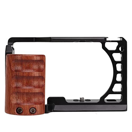 Aluminum Alloy Camera Cage with Wooden Handle Protective Frame with Cold Shoe Interface for A6400 A6300 A6100 A6000