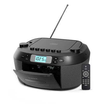 Audiobox Portable CD & Cassette Player, Bluetooth 5.3 Boombox, AM/FM Radio, USB, MicroSD, AUX Input, Dual, with Remote Control Black