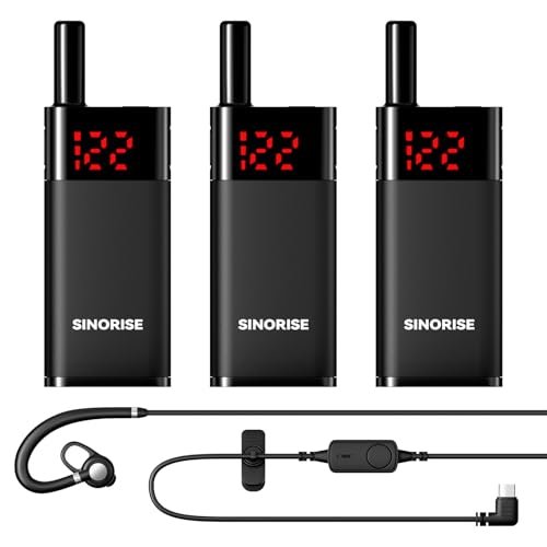 SINORISE Mini Walkie Talkies 3 Pack, Push-to-Talk 2 Way Radios with Earpiece, Rechargeable Compact Design, Clear & Reliable Communication for Team & Outdoor Use