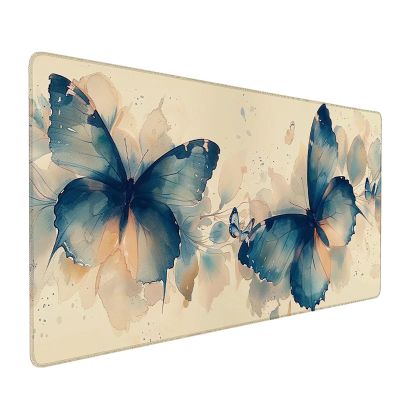 Cyan Mouse Pad 32 x 12 in, Butterfly Gaming Mouse Pad, Large Mouse Pad, Desk Mat with Stitched Edges, Mousepad with Non-Slip Rubber Base, for Office Desk Accessories and Gaming Desk Accessories 6-P-F