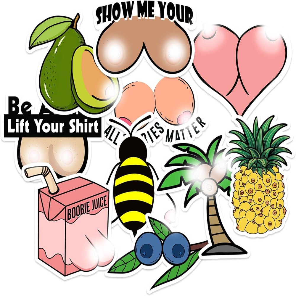 10 Pcs Boobie Stickers Pack, Funny Boobies Sticker, Titty Laptop Sticker, I Love Boobies Stickers Decals, Sexy Woman Decal Vinyl for Water Bottle, Car, Laptop, Phone, Skateboard