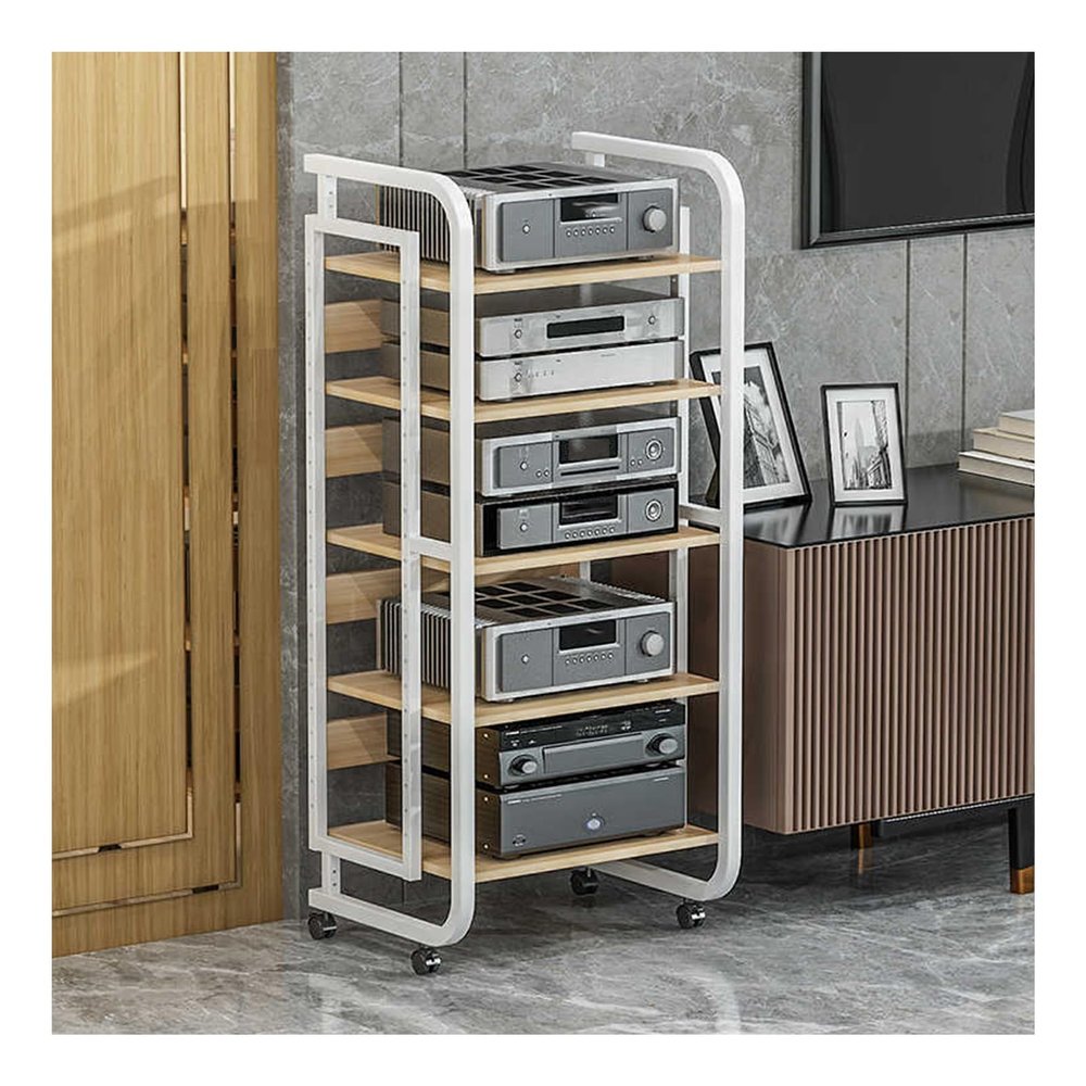 AV Media Stand,Adjustable Media Storage Shelves with Wheels,5-Layer Media Audio Tower Stand,for Living Recording Studio Theater