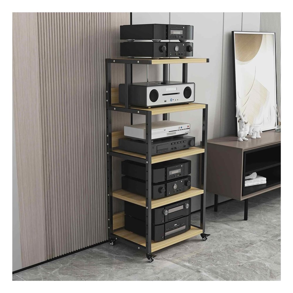 AV Media Stand, CD Player Stand with Wheels,Audio Rack Stereo Cabinet, Adjustable Media Storage Shelves,for Living Recording Studio Theater