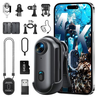 4K Mini Body Camera, Wearable Action Body Cam, Sports Action CameraThumb Size Hands-Free Recording Body Worn Camera, Premium Portable Camcorder Mount Anywhere for Work, Travel,Fishing, Pet Walking