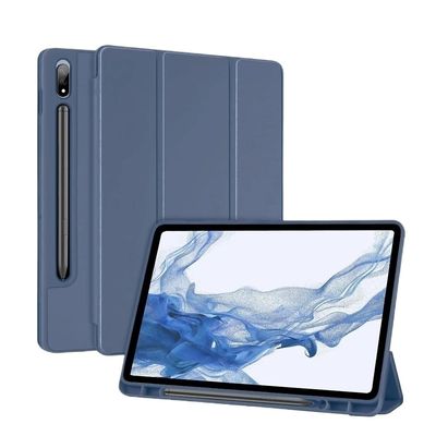 SOENS Soft Silicone Tablet Case Suitable for Samsung Galaxy Tab A9 8.7inch/A9 Plus 11inch Drop-Proof with Pen Slot Stand Cover(Dark Blue,Tab A9 Plus)