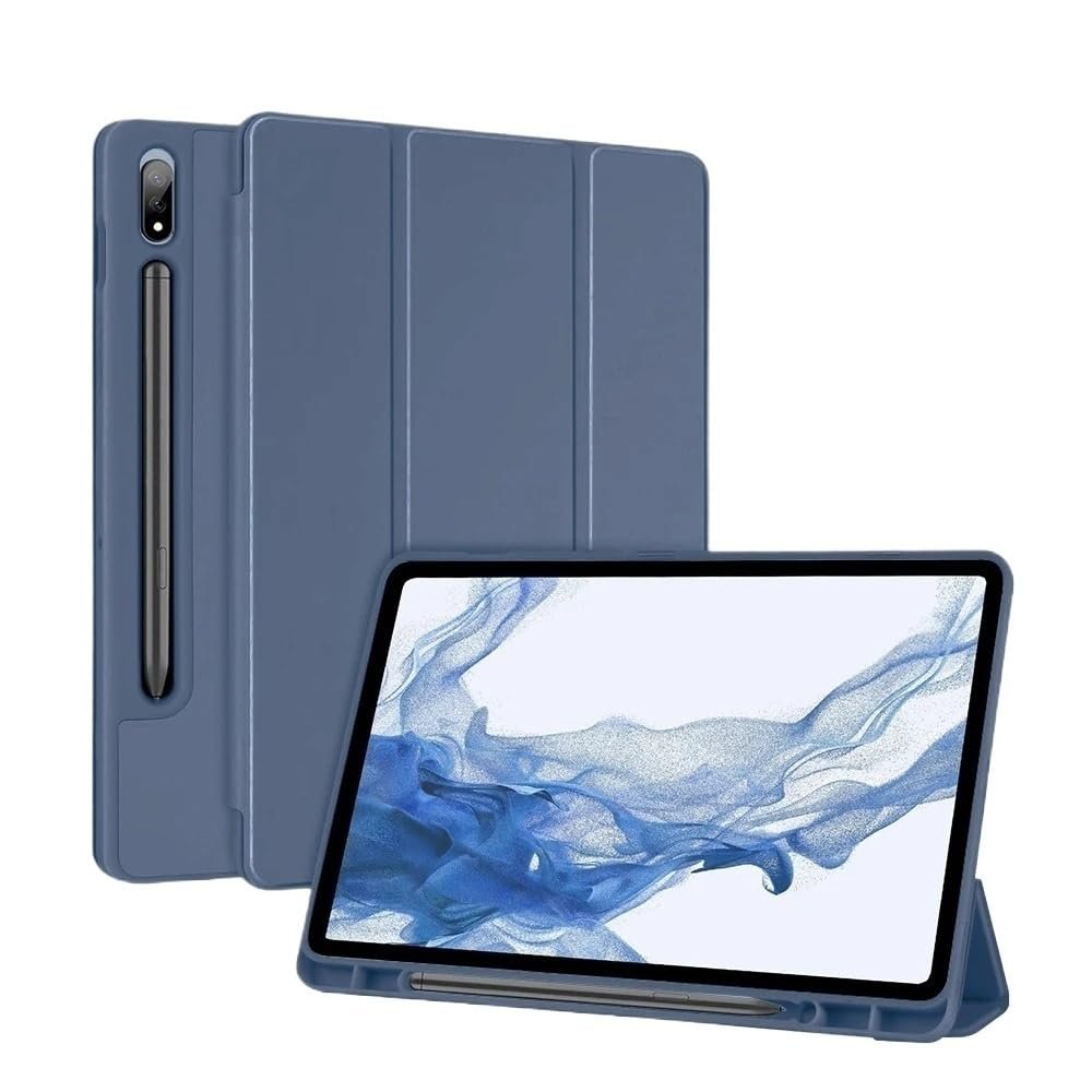 SOENS Soft Silicone Tablet Case Suitable for Samsung Galaxy Tab A9 8.7inch/A9 Plus 11inch Drop-Proof with Pen Slot Stand Cover(Dark Blue,Tab A9 Plus)