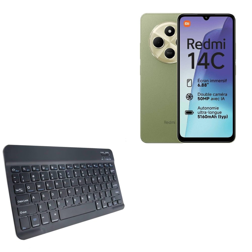 BoxWave Keyboard Compatible with Xiaomi Redmi 14C (China) - SlimKeys Bluetooth Keyboard, Portable Thin with Chiclet-Style Keys - Jet Black