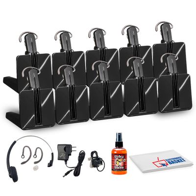 Poly 10x (Plantronics) CS540 Wireless DECT Headset - Single Ear - Convertible - Noise Cancelling Microphone Bundle Including: Base, Headband, Ear Tips, Goby Labs Headphone Cleaner, Fiber Cloth