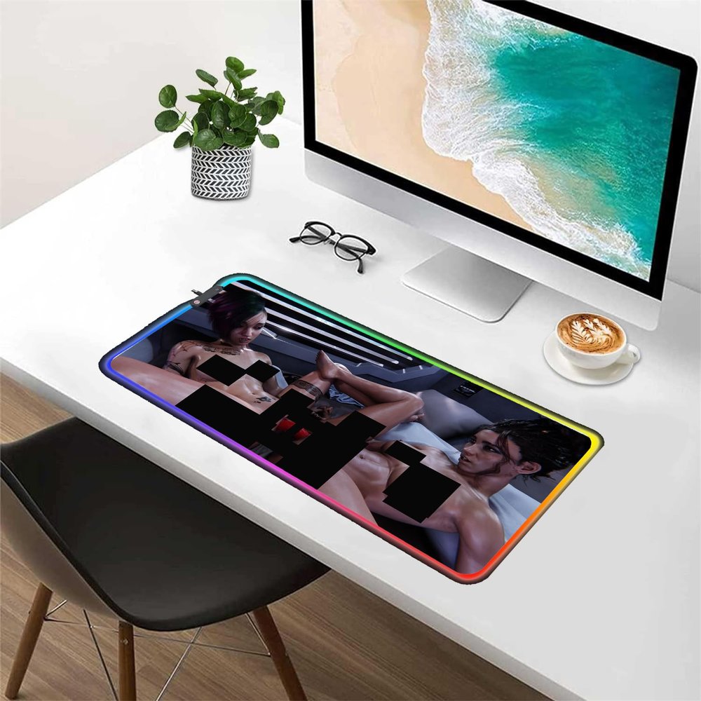 Gaming RGB Sexy Anime Mouse Pad LED Mouse Pad XXL Gamers Colorful USB Laptop Keyboard Pad Gaming Desk Sexy Butt Breasts Chest (35.43x15.74 inche)