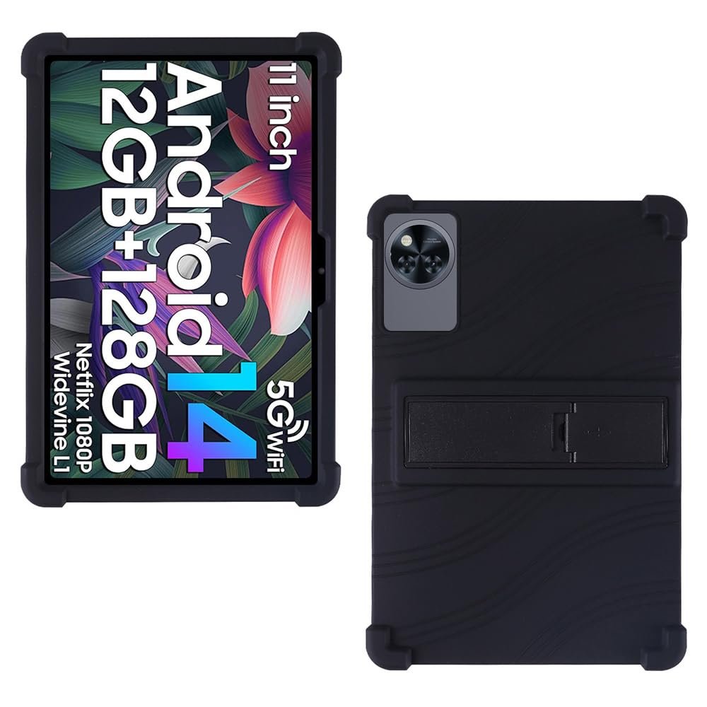 AKNICI Case for DOOGEE U11/ Blackview Tab 90WiFi/ Blackview Tab 90 WiFi/Blackview Tab 90 Tablet 11 inch, Soft Silicone Protective Cover with Adjustable Kickstand for DOOGEE U11, Black