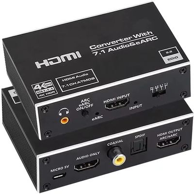 eARC HDMI Audio Extractor Converter 4K@60Hz,HDMI 2.0 to HDMI Audio Extractor Switch 18Gbps with 7.1CH Atmos/eARC/ARC/Toslink/Coaxial/ 3.5mm Audio Out HDCP 2.2 DTS HDR