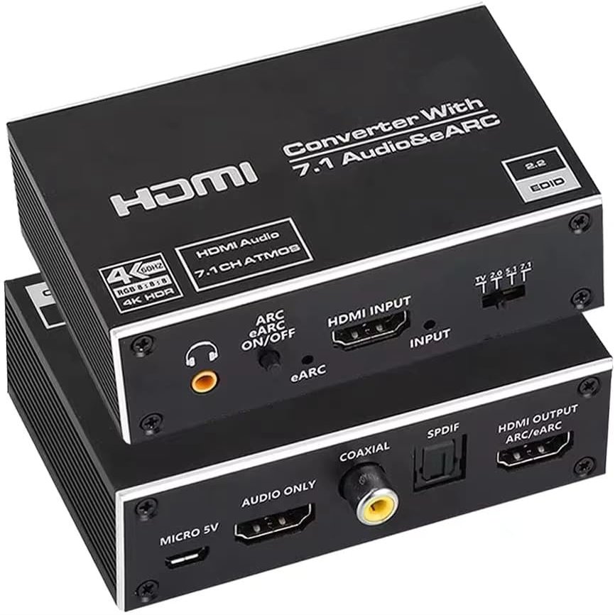 eARC HDMI Audio Extractor Converter 4K@60Hz,HDMI 2.0 to HDMI Audio Extractor Switch 18Gbps with 7.1CH Atmos/eARC/ARC/Toslink/Coaxial/ 3.5mm Audio Out HDCP 2.2 DTS HDR