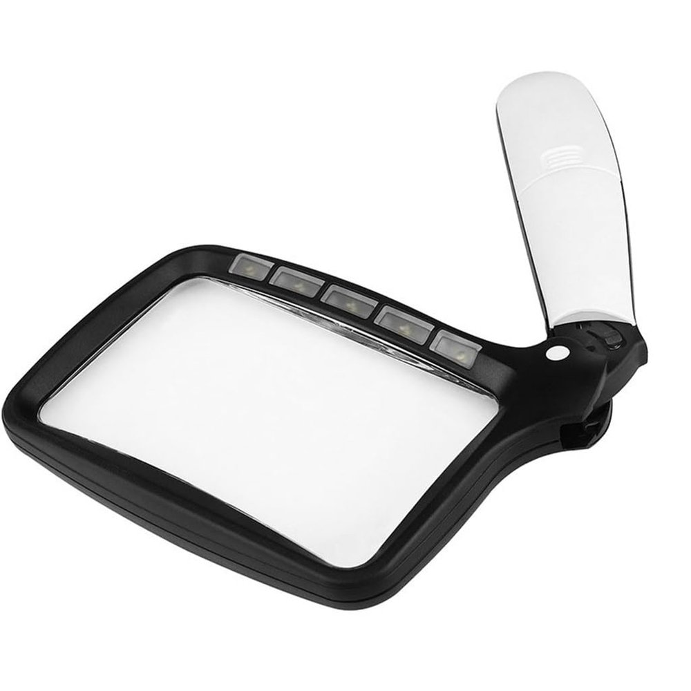 AFPSDLFJDLS Folding Handheld Magnifying Glass with Five LED Lights for Elderly to Read and Read Newspapers