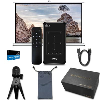 2025 Keystone Correction, Smart Mini Portable Pocket Projector, DLP, 4K, Android 9, 3D Capable, Touch Pad, Dual Band/5G, BT for Home Cinema, and Presentions