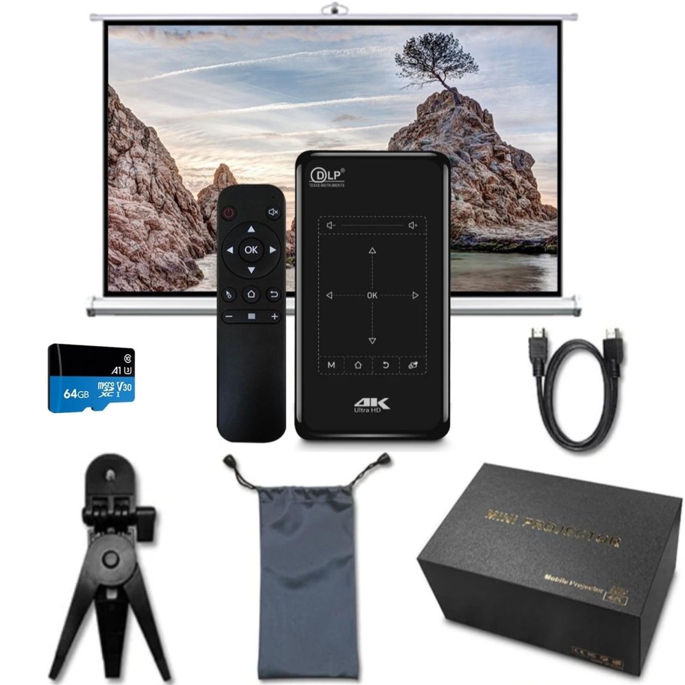 2025 Keystone Correction, Smart Mini Portable Pocket Projector, DLP, 4K, Android 9, 3D Capable, Touch Pad, Dual Band/5G, BT for Home Cinema, and Presentions