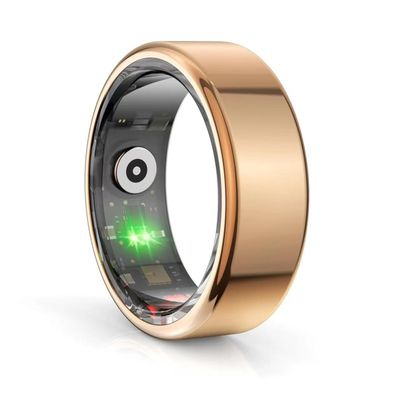 Hoorawwi Smart Ring, IP68 Smart Ring for Women Men w/Sleep Heart Rate Blood Pressure Oxygen Monitor Waterproof Fitness Tracker Pedometer Calories Step Counter Bluetooth Health Ring, Gold #8