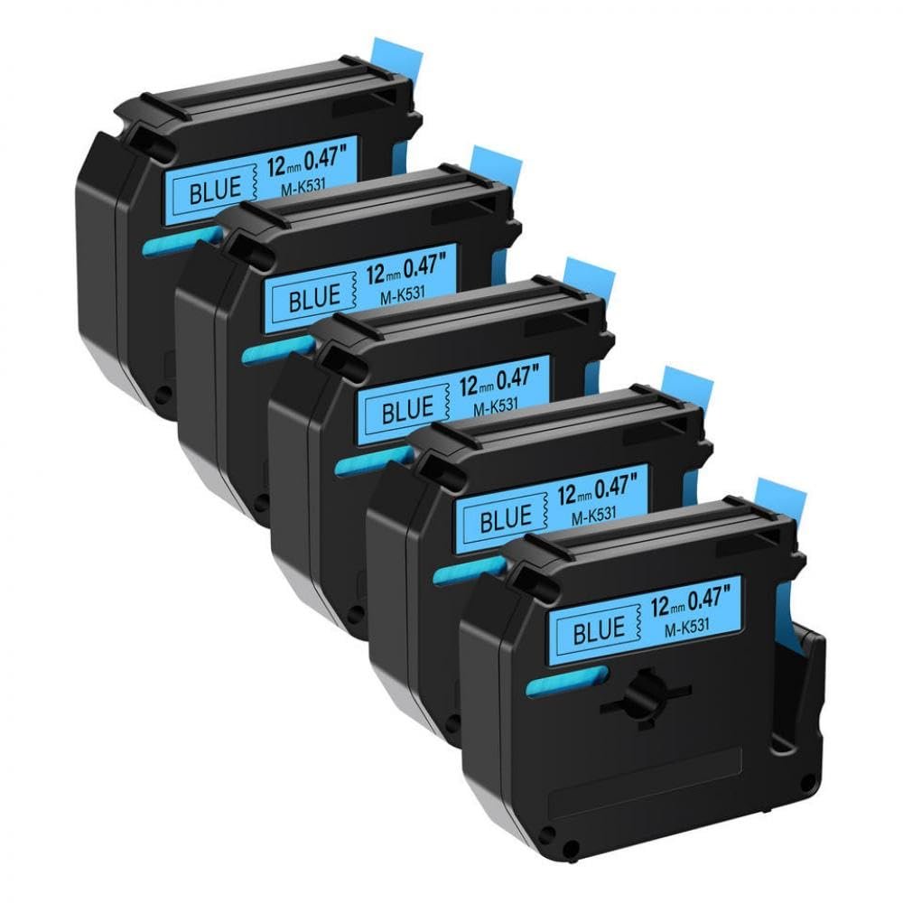5 Pack Label Tape M-K231 MK131 MK-631 Black On White 9mm 12mm Compatible with D400 H100 E550W Label Printers(Black on Blue)