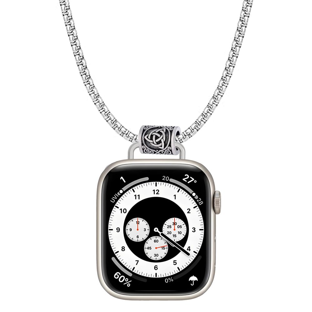 Necklace Compatible with Apple Watch Ultra 2 /Ultra 49mm 46mm 45mm 44mm 42mm 41mm 40mm 38mm for Women Men, Elegant Lanyard Chain for iWatch Series 10 9 8 7 6 SE 5 4 3 2 Ultra Ultra 2 (44/45/46/49/42(series 3)-silver)