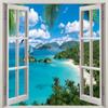 Summer Beach Window Backdrop Hawaiian Ocean Tropical Island Blue Sky Clouds Scenic Photography Background Luau Party Banner Living Room Bedroom Photo Booth Props (7x5FT) view 2