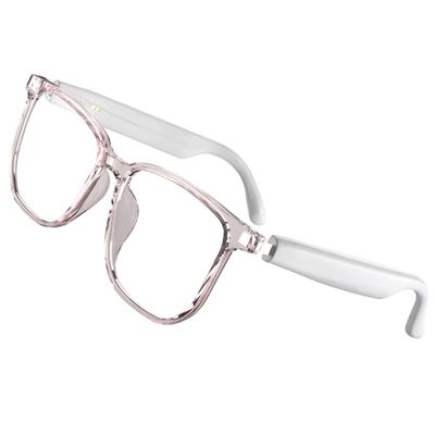 Smart Glasses for Women - Headphone Glasses with Built-in Speakers, HD Open-Ear Audio, Blue Light Filtering for Working (White)