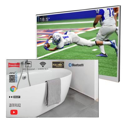 Soulaca 18.5 inches Smart Mirror TV Android for Your Bathroom Entertainment Sleek Modern, Waterproof with WiFi Bluetooth ATSC Compact Area Use
