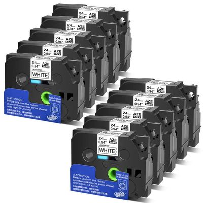 10 Pack Black On White Label Tape 24mm Compatible with PT-D600 Printers