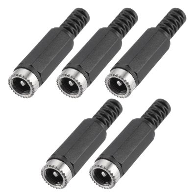 MECCANIXITY 5pcs DC Power Female Adapter, 5.5mm x 2.1mm 1.61" DC Power Jack Plug Adapter Connector for DC Cable Adapter Replacement Repairing, Black