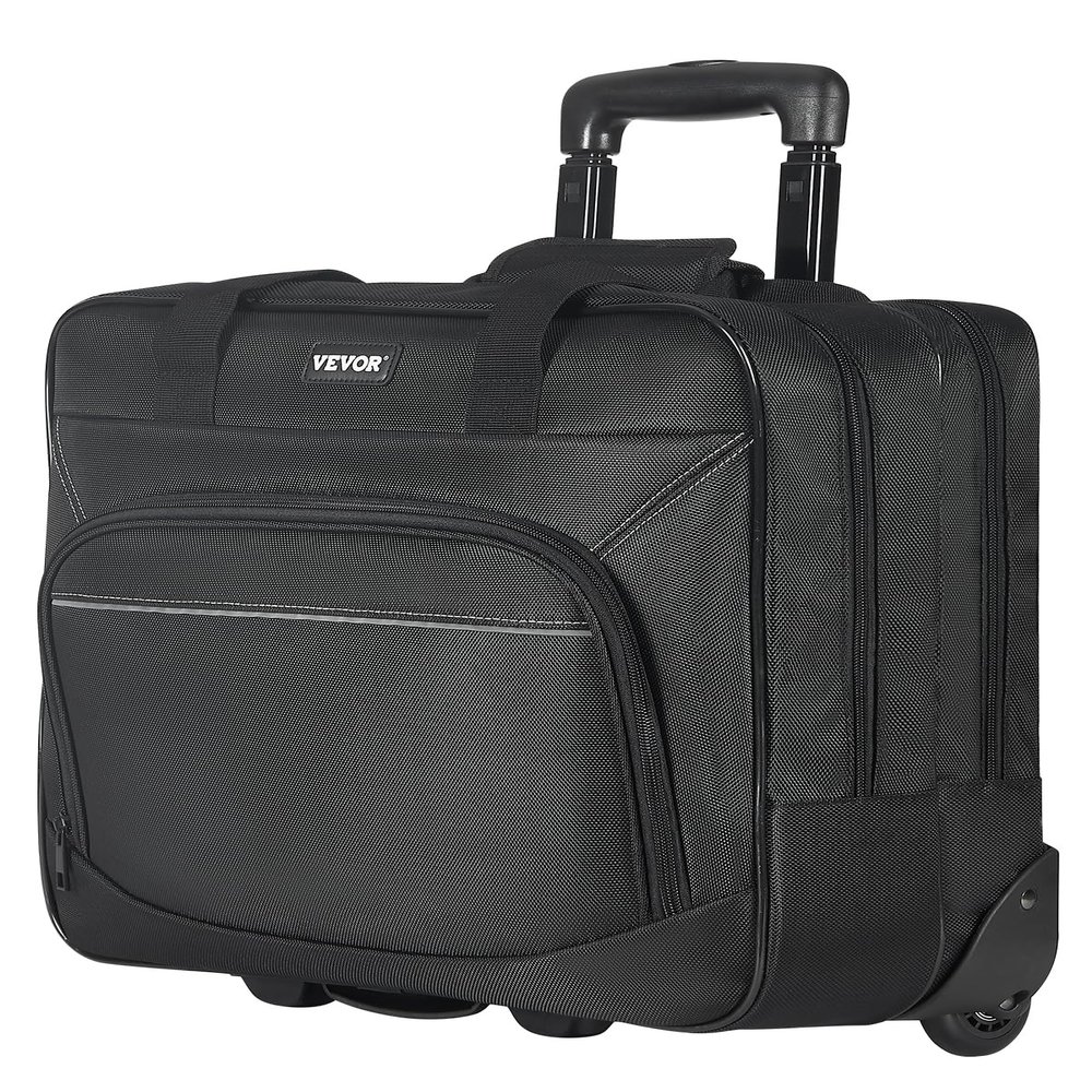 VEVOR 15.6 Inch Rolling Laptop Bag, Wheeled Briefcase Roller Computer Tote Bag with 2 Fixed Wheels & Telescoping Handle Laptop Case for Work Travel Business Office
