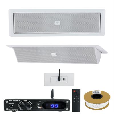 Rockville Bundle: Pair LUX Stealth D4 Motorized Dual 4" Ceiling/Wall Speakers Bundle with BLUDAC2B Hi-Res 192K Amplifier, CL16-100-2 CL2 Rated 100' 16AWG Speaker Wire (3 Items)