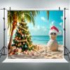 12x8ft July Christmas Backdrop Summer Beach Christmas Tree Photography Background Tropical Hawaiian Snowman Banner Decorations Family Holiday Photo Booth Props view 4