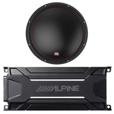 Audiosavings Bundle: 512-02 12" 500 Watt Peak/250 Watt RMS SVC 2-ohm Car Audio Subwoofer Sub Bundle with KTA-30MW 600 Watt Mono Amplifier Class-D Amp for Polaris RZR/ATV/UTV/Cart (2 Items)