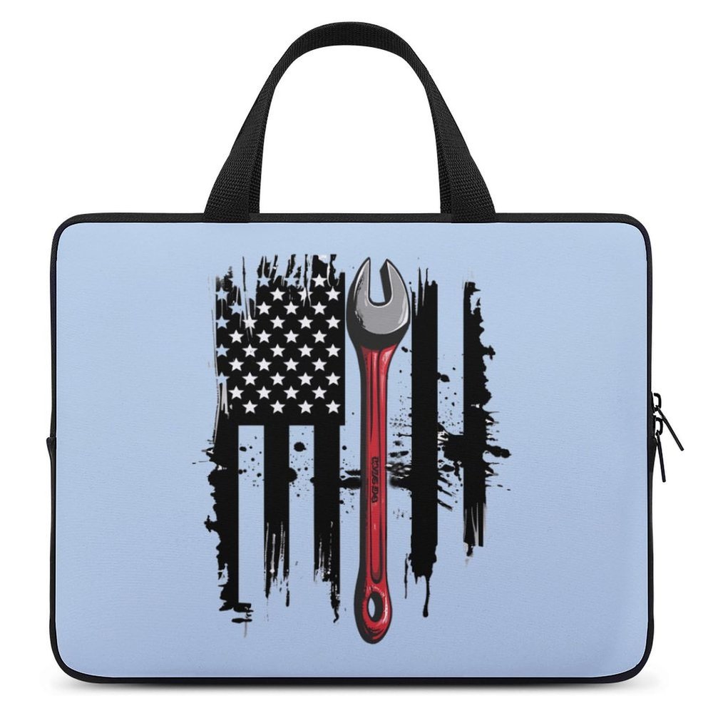 American Flag Mechanic Wrench Laptop Case Laptop Bag Laptop Sleeve with Handle Computer Case Carrying Cover 12inch