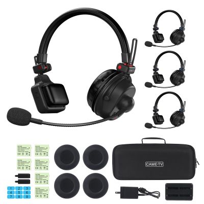 cametv Waero-PRO 1.9GHz Wireless Intercom Headset System Noise Cancellation A/B Group 1700ft(518m) Zero Latency Team Communication Headsets for Church Boating TV Film Production Drone (4 Kit)