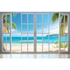 YongFoto Tropical Island Window View Backdrop 12x8ft Blue Ocean Beach Coconut Palm Summer Natural Scenery Photography Background Room Decorations Portraits Photoshoot Wallpaper Photo Booth Props view 1