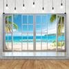 YongFoto Tropical Island Window View Backdrop 12x8ft Blue Ocean Beach Coconut Palm Summer Natural Scenery Photography Background Room Decorations Portraits Photoshoot Wallpaper Photo Booth Props view 2