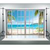 YongFoto Tropical Island Window View Backdrop 12x8ft Blue Ocean Beach Coconut Palm Summer Natural Scenery Photography Background Room Decorations Portraits Photoshoot Wallpaper Photo Booth Props view 3
