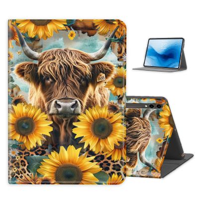 FXIANGWL for Samsung Galaxy Tab S10 Ultra 14.6 Inch Tablet Case, Lightweight PU Leather Adjustable Stand, Auto Wake-Sleep, Protective Smart Cover for S9 Ultra, Sunflower Highland Cow