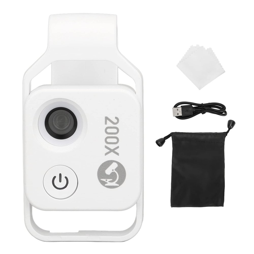200X Phone Mini Microscope Clip Design Phone Microscope with LED Light CPL for Jadestone Metal (White)